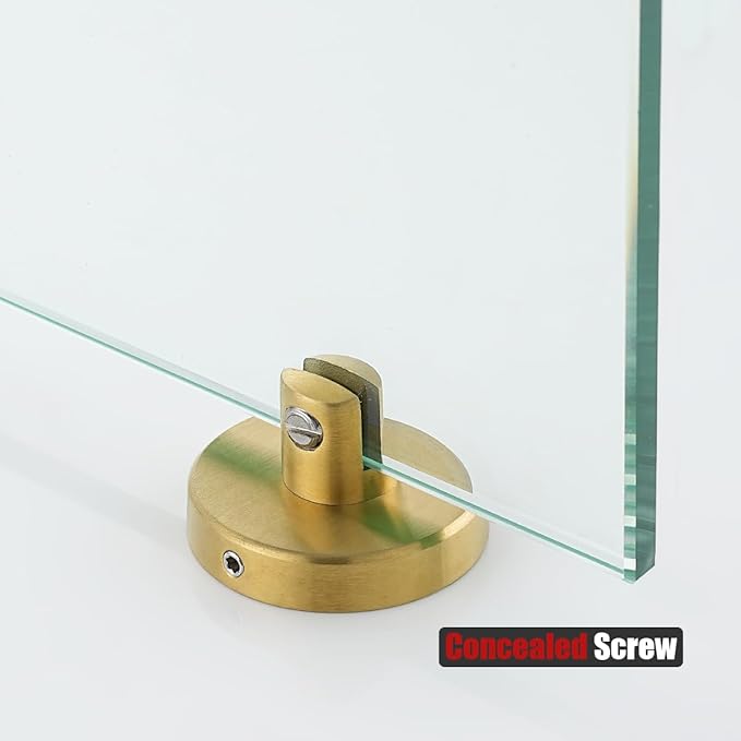 JQK Bathroom Glass Shelf Gold, Tempered Glass Shower Storage 8 by 5 inches, 304 Stainless Steel Brushed Gold Wall Mount, TGS101L8-BG