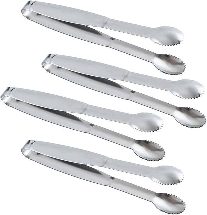 MSY BIGSUNNY 6" Premium Stainless Steel Sugar Cube Tongs Ice Tongs, Mini Serving Tongs Appetizers Tongs - Set of 4 (Silver)