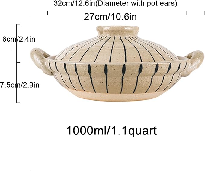 Heat Resistant Ceramic Casserole, Round Earthen Pot Cookware with Lid for Dinner and Party, Uniform Heating Stockpot for Stew, Soup, Steam, Bake(1000ml/1.1quart, White)