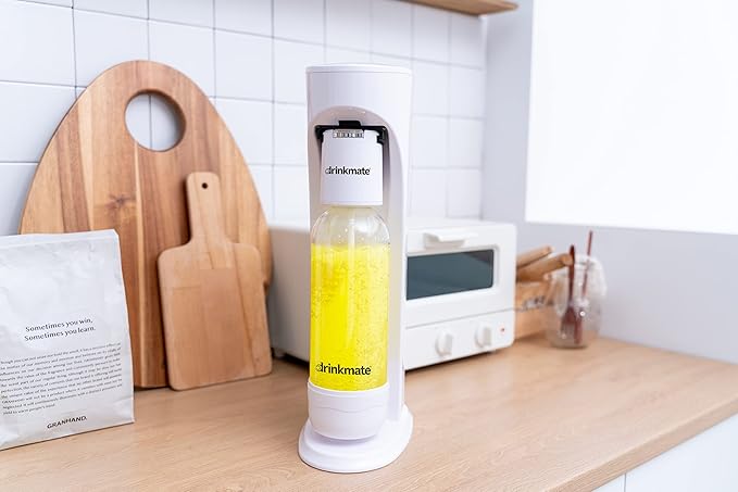 Drinkmate OmniFizz Sparkling Water Maker & Soda Streaming Machine | Carbonates Any Drink | VALUE KIT | Includes Two 60L CO2 Cartridges + One BPA-Free Bottle (Classic White)
