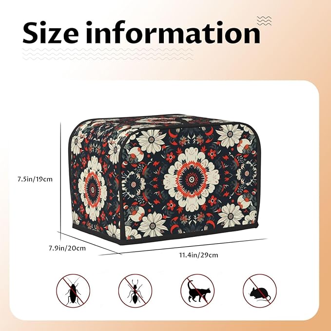 Antique Floral Tile Toaster Cover 2 Slice, Cute Rural Bread Machine Cover, Washable Dust-Proof Cover for Kitchen Small Appliance Cover,with Top Handle