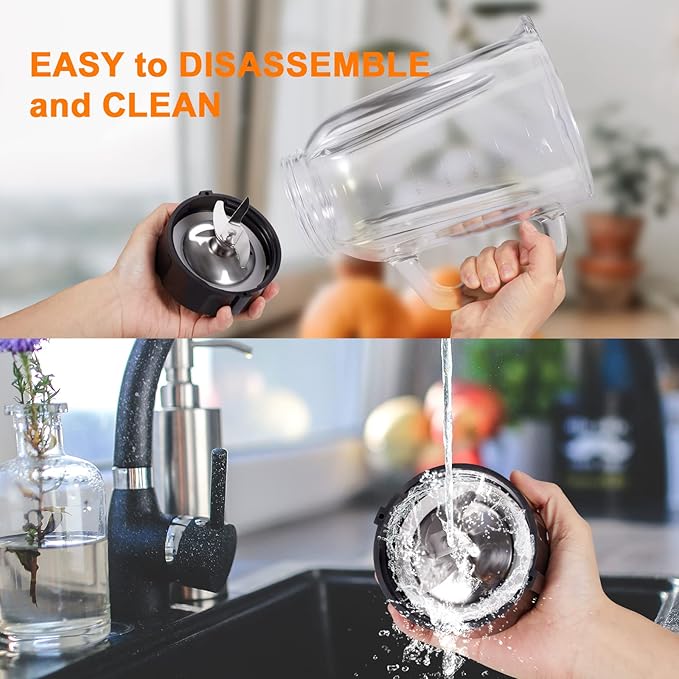 JUSANTE Blender with 64 oz Glass Jar - 1200W High Speed Juicer Blender for Smoothies, Shakes & Frozen Drinks (Black)