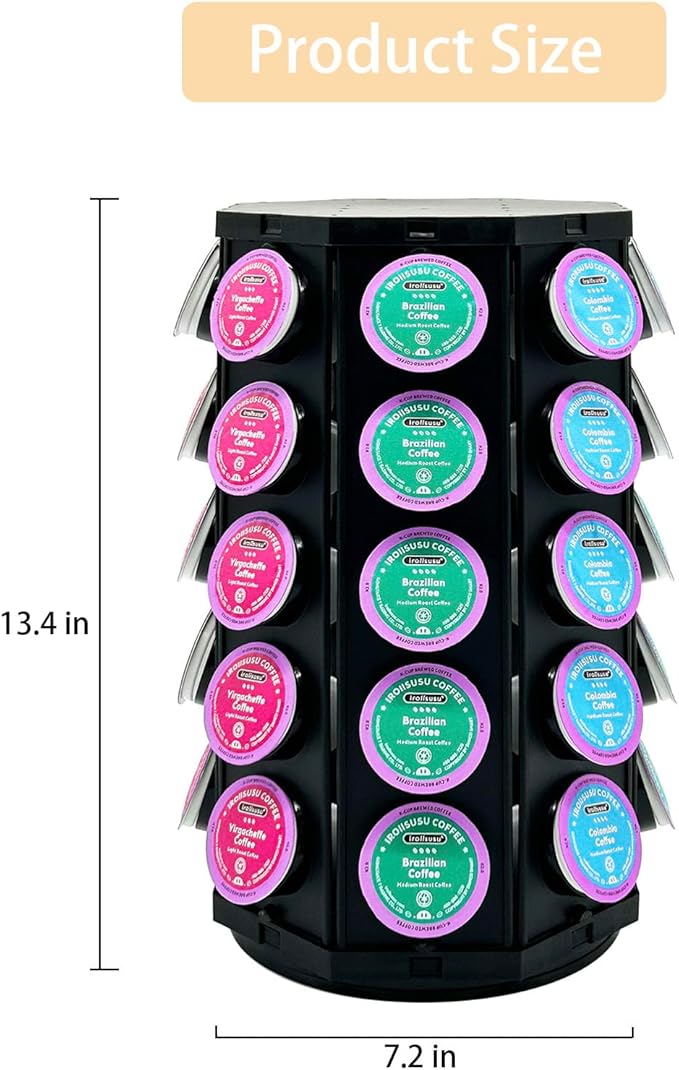 K Cup Coffee Pod Holder Storage Carousel Organizer Stand Compatible with 40 K-Cup Pods(Black-001)