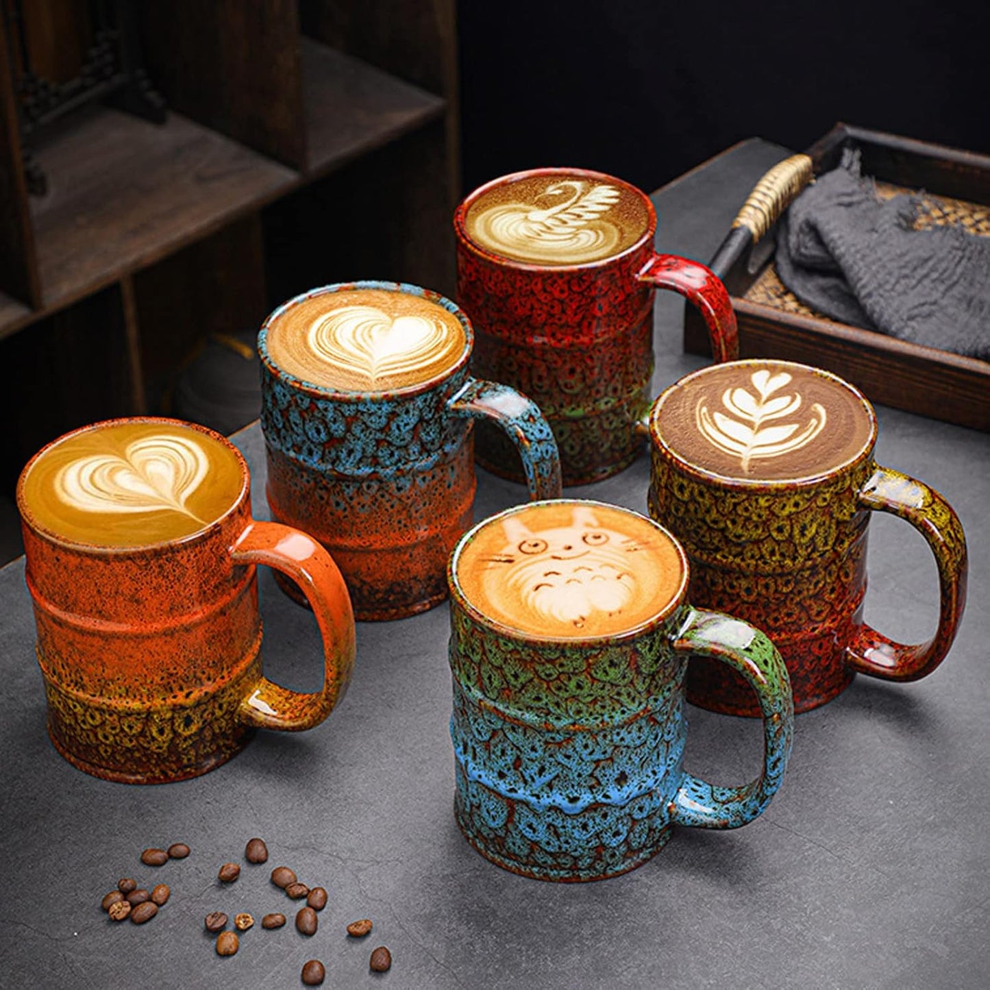 Blue and Brown 20 oz Ceramic Coffee Mugs - Large, Dishwasher and Microwave Safe, Perfect for Office and Home