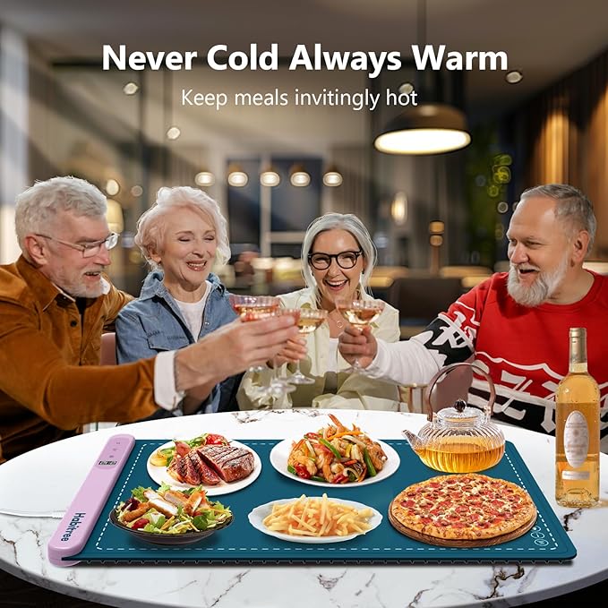 3-Pack Silicone Food Warming Mat & Food Warmers for Parties Buffet - Rapid Heating 6-Level Temp Control, Rollable Portable Easy Clean - Value Set for Gatherings & Home Daily UseοΌBlueοΌ