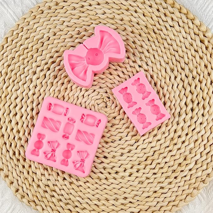 Candy Lollipop Molds 3Pcs, Candy Shape Cake Decorating Silicone Molds for DIY Chocolate Mousse Cookie Butter Gum Cupcake Topper Flower Paste Epoxy Clay Plaster Candle Soap