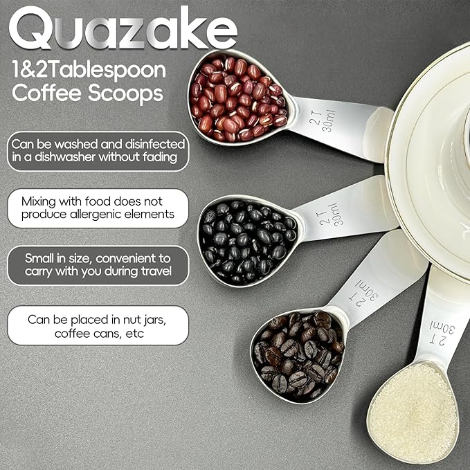 Coffee Scoop 2 tablespoon Measuring Spoons(30ml 2pcs), Ergonomics Design Coffee Scooper 2 tbsp Metal Stainless Steel Manufacture,coffee scoop for ground coffee Protein Powder Sugar Cereal,Etc.