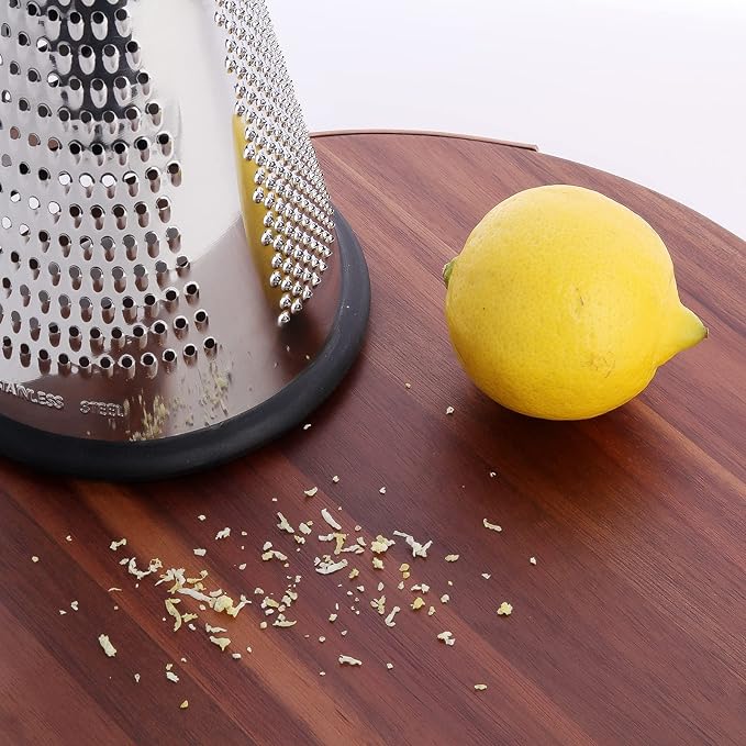 Cone Cheese Grater with Handle Stainless Steel Triple Function Wood Handle Parmesan Shaver Non-Slip Rubber Bottom Hand Held Multifunction Vegetables Cheese Grater with container (L: 10.6" X 4.7")