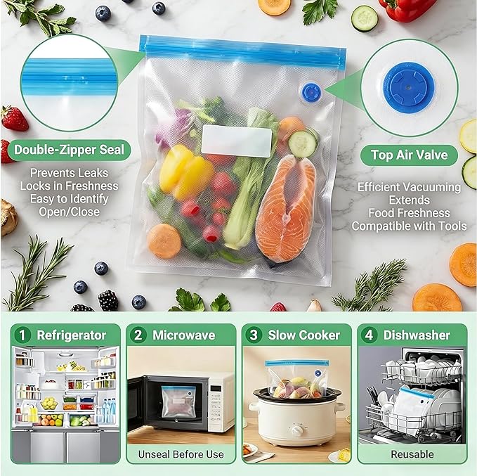 Vacuum Sealer + 15 Reusable Vacuum Bags Powerful Portable Vacuum Sealer for Food,White
