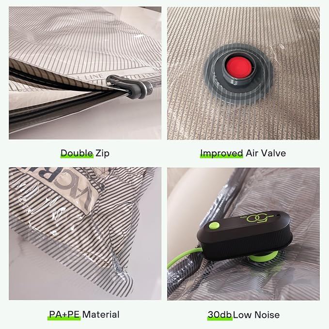 Travel Vacuum Storage Bags with USB Pump, 6 Pack Compression Packing Bags for Luggage and Suitcase,Space Saver Bags for Clothes and Clothing Travel