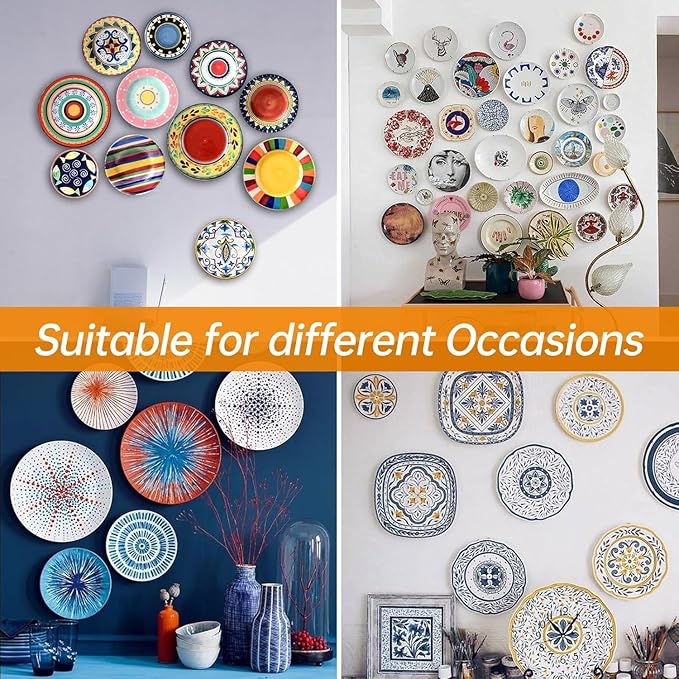 3 Pack Plate Hangers for The Wall, Suitable for 12-16 inch Art Plate, Stainless Steel Invisible Heavy Duty Wire Plate Holder with Wall Hooks, Plate Hangers for Displaying Plates, Platter, Dish, Gold