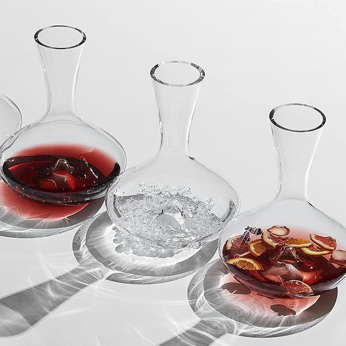 Vintorio Citadel Wine Decanter with Stopper - Hand Blown, Lead-Free Crystal Glass - Extra Durable Sommelier's Red Wine Carafe with Aerating Punt and Silicone Lid (78 oz Capacity)