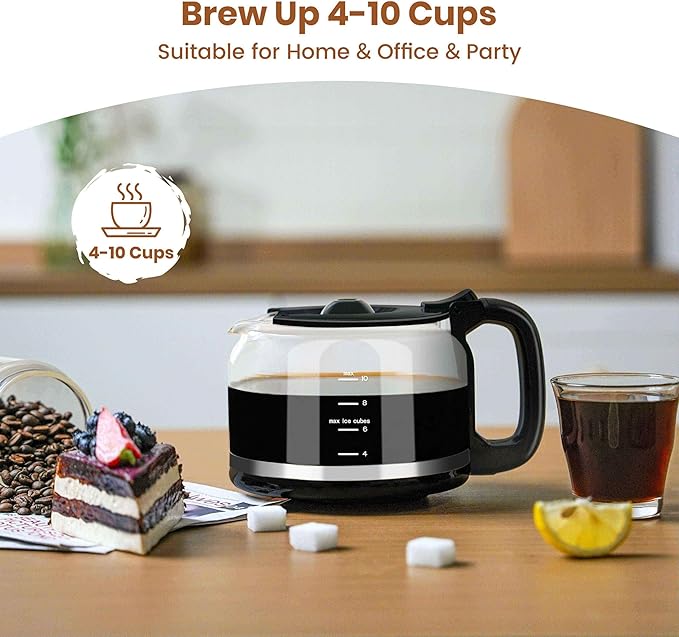 Gevi 10 Cup Drip Coffee Maker with Built-in Grinder, Grind ๏ผ Brew Burr Combo Coffee Machine with Touch Screen, Programmable, 4-Hour Warm Plate, Permanent Filter, Coffee Carafe