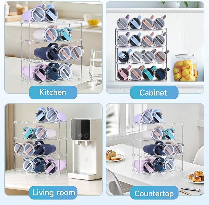 Larger Water Bottle Organizer for Stanley 40 oz Tumbler, Stackable Water Bottle Holder Rack for Cabinet, Kitchen Storage Organizer for for Stanley Cup Accessories, Tumbler Storage Holder,4 Pack