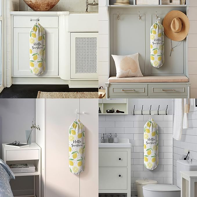 Hglian Lemon Grocery Bags Holder,Sunshine Plastic Bag Holder Garbage Shopping Trash Bags Storage Organizer,Cute Lemon Kitchen Décor, Gifts for Women
