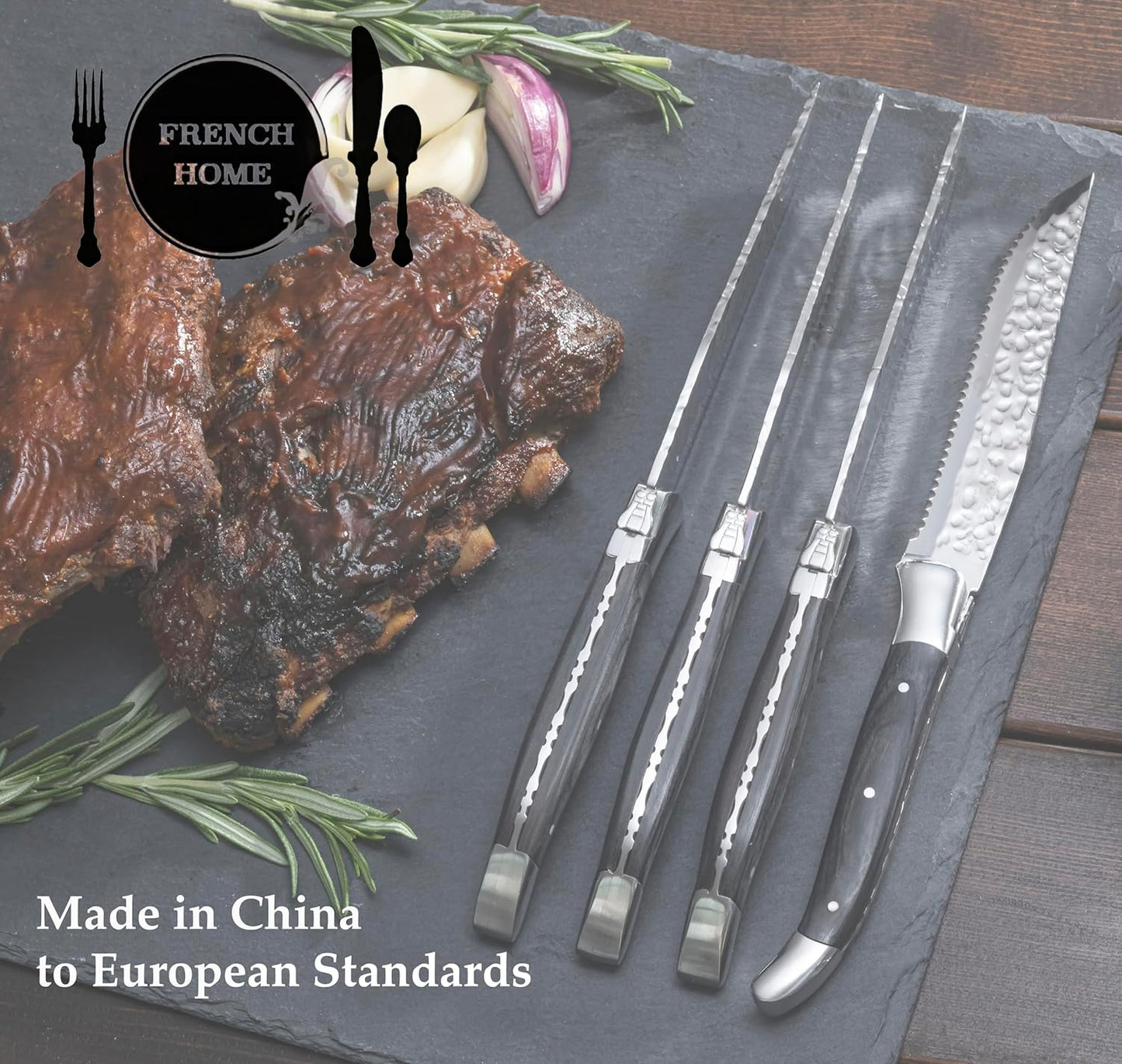 French Home Recycled Glass Celebration Salad Bowl Set – Salad Bowls with Laguiole Navy Handle Salad Servers – Elegant Kitchen Set for Your Hosting Essentials