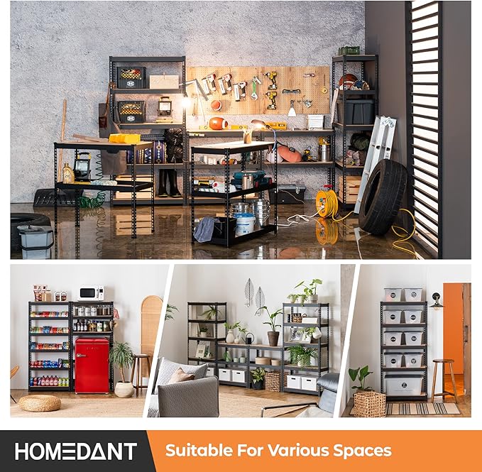 HOMEDANT 28" W x 12.3" D x 59.5" H 5-Tier Boltless Metal Shelving Unit Adjustable Garage Storage Utility Rack Heavy Duty Shelves Organization Shelf Warehouse Kitchen Living Room Pantry 10Pack
