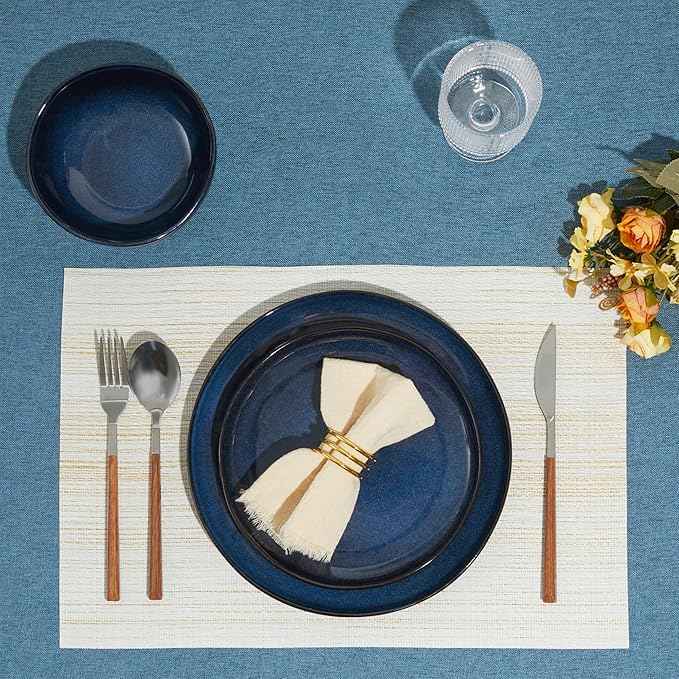 32 Piece Starry Blue Dinnerware Set with Pasta Bowls, Coastal Reactive Glaze Stoneware for 8 | Complete Serving Set for Holiday Meals, Multi‑Dish Hosting & Family Celebrations