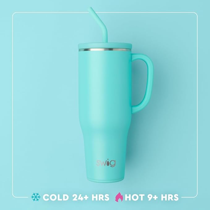 Swig Life 40oz Mega Mug, 40 oz Tumbler with Handle and Straw, Cup Holder Friendly, Dishwasher Safe, Extra Large Insulated Tumbler, Stainless Steel (Fresh Cut)