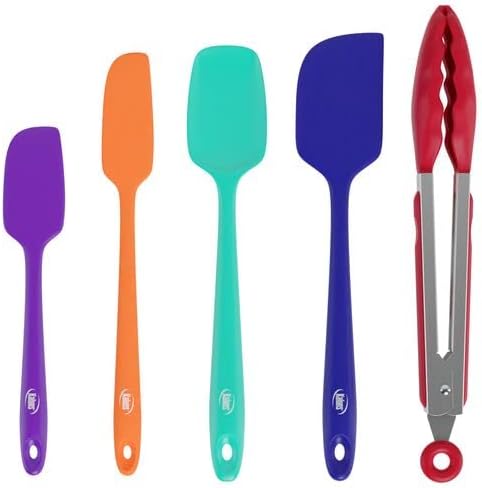 Kaluns Silicone Spatula Set, 4 Rubber Spatulas 600°F Heat Resistant, Nonstick Seamless Design with Stainless Steel Core, Dishwasher Safe, BPA free, Bonus Tongs Included