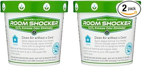 Biocide Systems Room Shocker Strong Odor Eliminator for Home & Office, Eco-Friendly Chlorine Dioxide Odor Bomb for House Interior Up to 400 Square Feet of Floor Space (2-Pack)
