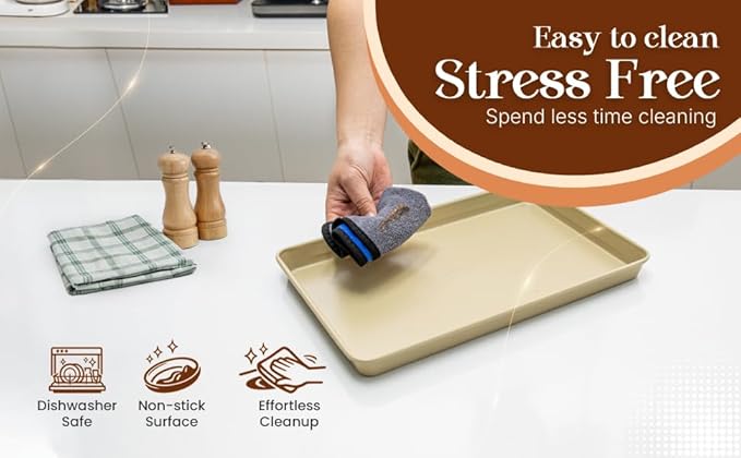 Nonstick Bakeware Set 8 Piece - Stackable Baking Pan Set, Oven safe 450°F, Carbon Steel Baking Set with Muffin, Loaf, Cookie Sheets & Roaster, Easy Storage, BPA-Free (Beige)