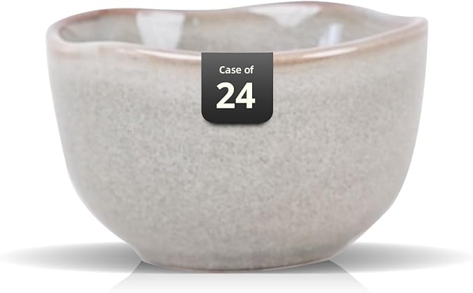 Organic Shape Restaurant Bouillon Cup 9oz, Commerical Grade Catering Stoneware Dip Bowls in Ir-regular Organic Shape, Chip & Scratch Resistant, Glossy Reactive Glaze Grey, Case of 24