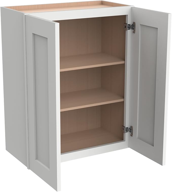 Wall-Mounted Cabinet – Solid Wood Shaker Style Medicine Cabinet with Adjustable Shelves & Soft-Close Doors for Bathroom, Kitchen, and Office Storage (Origami White, 33" W x 12" D x 30" H)