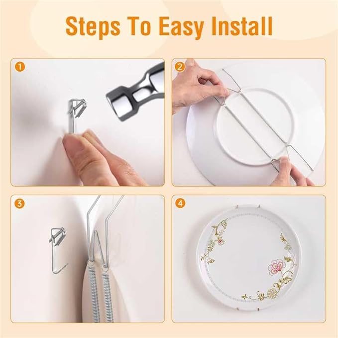 Bilillo 12 Pieces Invisible Heavy Duty Plate Holders, Stainless Steel Plate Hangers for The Wall, Plate Hangers for Display with Wall Hooks, Suitable for 6-8 inch Decorative Plattes and Arts (Silver)