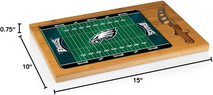 PICNIC TIME NFL Football Field Icon Glass Top Cutting Board & Knife Set, (Parawood & Bamboo)