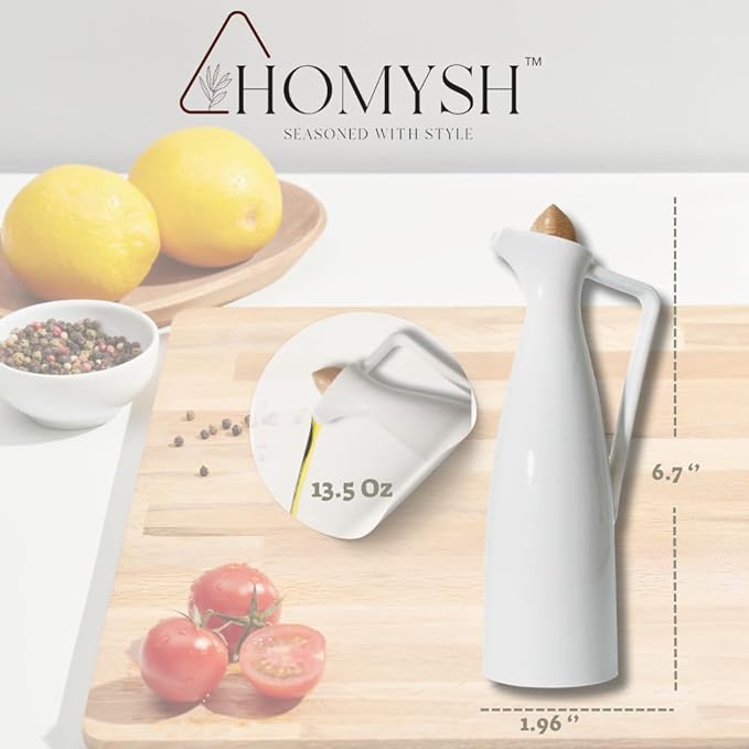White Pottery Olive Oil Dispenser Cruet - Elegant Design, Drip-Free Pourer with Stopper, Perfect for Cooking and Salad Dressings, Fits Every Kitchen