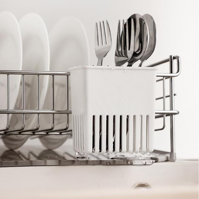 Utensils Holder, Cutlery Drying Rack with Efficient Drain System, Compact Kitchen Drain Basket, Easy to Install Utensil Silverware Storage Holder for Utensil Forks Chopsticks (2PC-White)