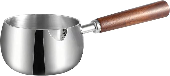 IMEEA 27oz Milk & Butter Warmer Pot SUS304 Stainless Steel Sauce Pot with Wooden Handle, 1–2 Servings for Heating Milk, Melting Butter & Small Sauces