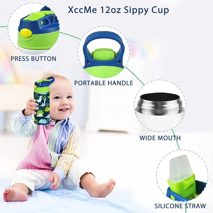 Kids Sublimation Tumbler,12oz Sublimation Water Bottle Blanks,Straight Stainless Steel Todder Sippy Cup,2PACK Double Wall Insulated Sippy Tumbler with Handle,Shrink Film,Leak Proof(Blue)