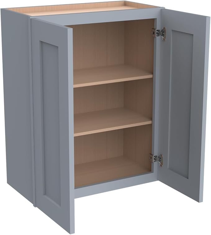Wall-Mounted Cabinet – Solid Wood Shaker Style Medicine Cabinet with Adjustable Shelves & Soft-Close Doors for Bathroom, Kitchen, and Office Storage (Grey, 36" W x 12" D x 30" H)