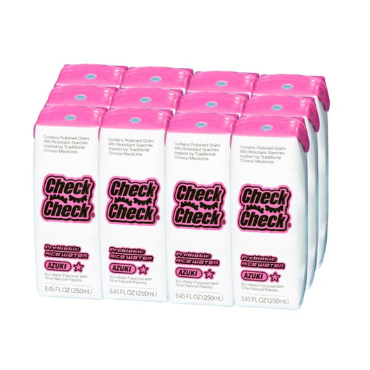 CheckCheck Prebiotic Rice Water, Dawn, Dusk, and Azuki, 12 Pack, 8.45 fl oz Bottles (12 Pack, Azuki)