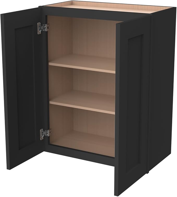 Wall-Mounted Cabinet – Solid Wood Shaker Style Medicine Cabinet with Adjustable Shelves & Soft-Close Doors for Bathroom, Kitchen, and Office Storage (Charcoal Black, 33" W x 12" D x 30" H)