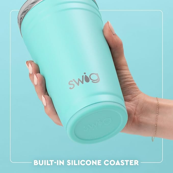 Swig Life 24oz Party Cup, Stackable Insulated Travel Coffee Tumbler with EZ Slider Lid, Cup Holder Friendly, Stainless Steel 24 oz Tumbler, Reusable Coffee Mug (Garden Party)