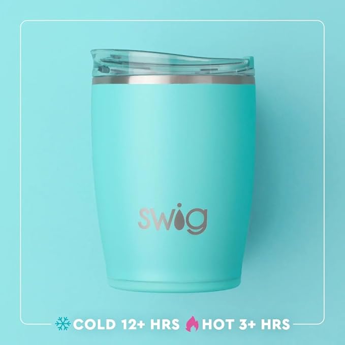 Swig Life 12oz Insulated Tumbler, Travel Coffee Tumbler with Lid, Cup Holder Friendly Travel Coffee Mug, Stainless Steel, 12 oz Reusable Insulated Coffee Mug (Saturdays in Athens)