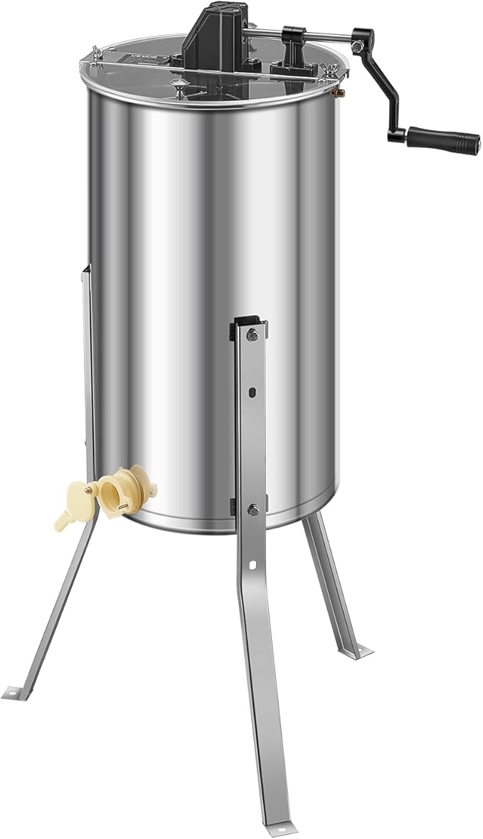 VEVOR Honey Extractor, 2 Frame Manual Honey Extractor with Transparent Lid, Stainless Steel Honeycomb Drum Spinner with Height Adjustable Stand,Honeycomb Extraction Centrifuge Equipment for Beekeeping