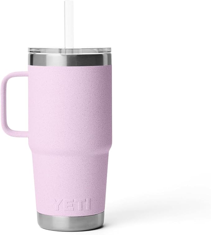 YETI Rambler 25 oz Tumbler with Handle and Straw Lid, Travel Mug Water Tumbler, Vacuum Insulated Cup with Handle, Stainless Steel, Cherry Blossom - Textured