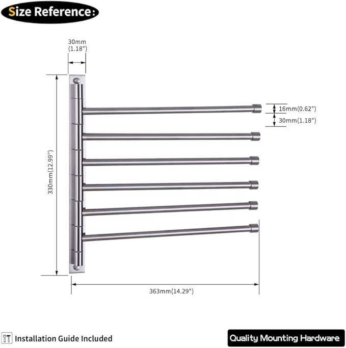GERZWY Bathroom Swing Arm Towel Bars Wall Mount Bath Towel Rack with 6 Arms Hanger Towel Holder Organizer Brushed Stainless Steel HYG06-LS