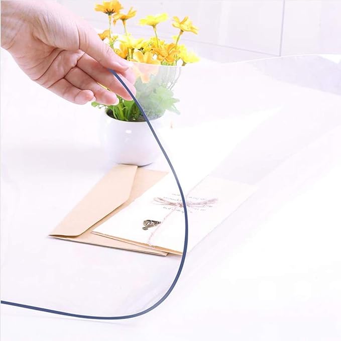 NECAUX Custom 24 x 44 Inch Clear Table Cover Protector, 1.5mm Thick Plastic Scratch Resistent Heavy Duty Desk Pad Mat Non-Slip Tablecloth Protector for Coffee Table, Sofa Table, Media Stand