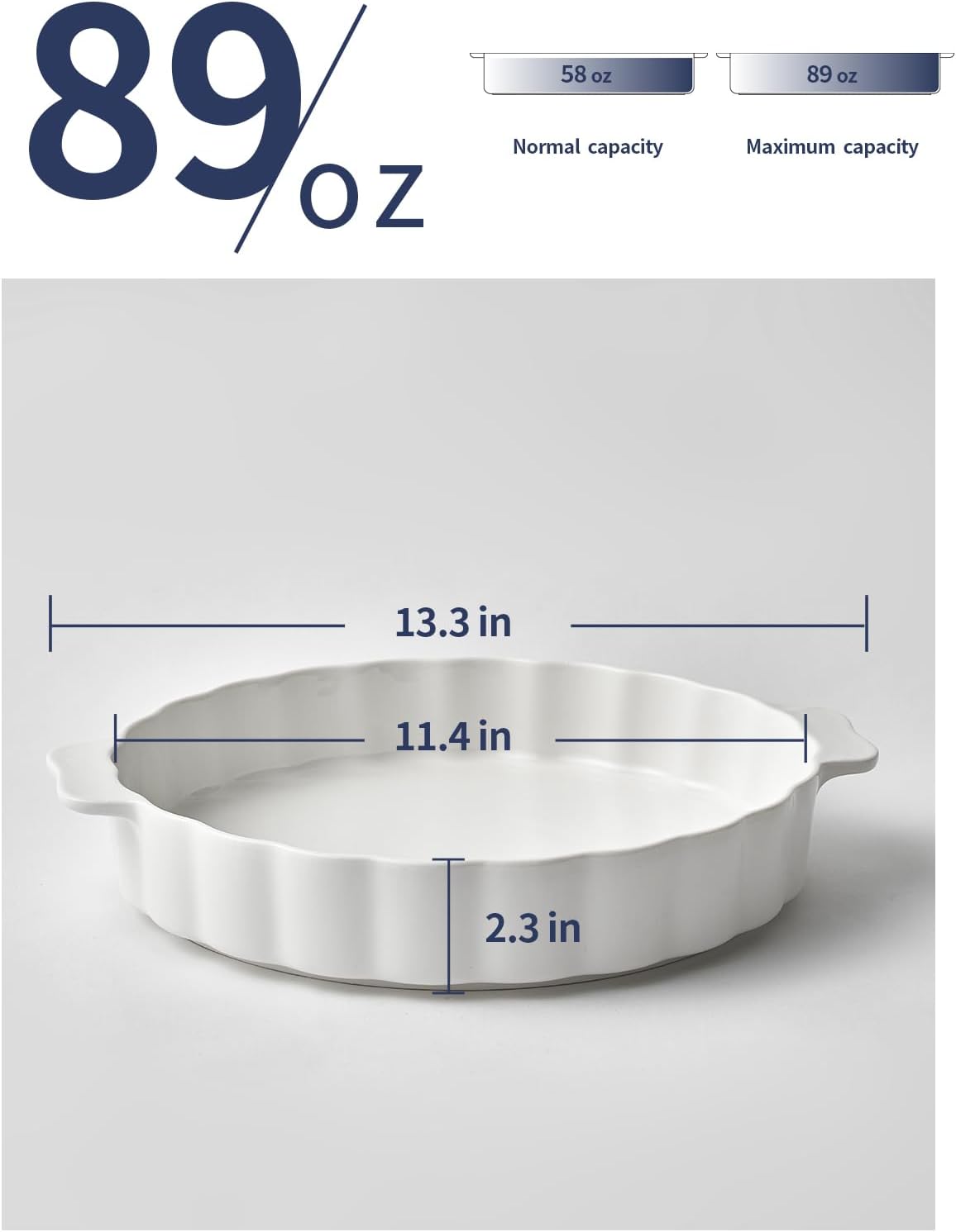 Ceramic Pie Pan For Baking,13Inch Round Baking Dish With Double Handle,Pie Plate With Ruffled Edge-Microwave, Dishwasher, and Oven Safe