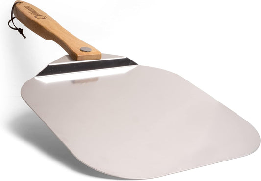 Chef Pomodoro Aluminum Metal Pizza Peel with Foldable Wood Handle for Easy Storage, Pizza Spatula, Gourmet Luxury Pizza Paddle for Baking Homemade Pizza Bread (12 inch)