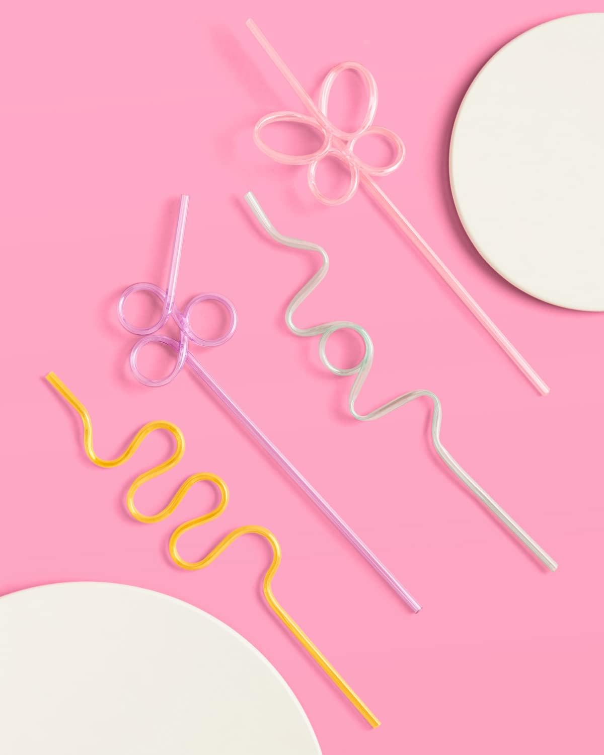 xo, Fetti Pastel Reusable Straw Set - 20 pc | Rainbow Birthday Party, Butterfly Bachelorette, Bridal Shower Decorations | Squiggly, Wavy, (Pack of 2)
