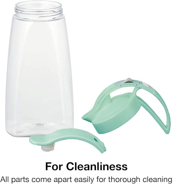 Airtight Slim Fridge Water Pitcher with Lid, 74 oz (2.3 Qt) Space Saving Refrigerator Door Jug, Leakproof Easy Pour Spout Beverage Tea Container, BPA-Free SAN Plastic, Made in Japan (Turquoise)