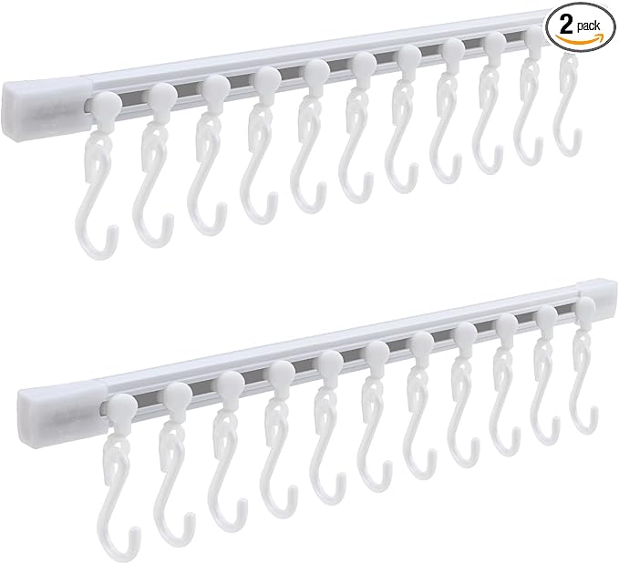 Kitchen Utensil Hanging Rrack - Hooks for Kitchen Utensils, No Drilling Wall Mounted Utensil Holder, Kitchen Rail Rack with 10 Hooks Hanger for Kitchen Bathroom (Pack of 2)
