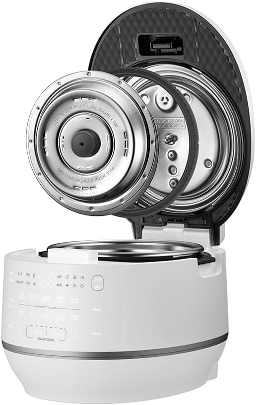 Cuchen IH Pressure Rice Cooker 6 Cup - 2.1 Bar Ultra High-Pressure Cooker for Multi-Grain & White Rice - 316Ti Stainless Steel Inner Pot, Induction Heating, Made in Korea, White, CRT-RPD0610IEWUS