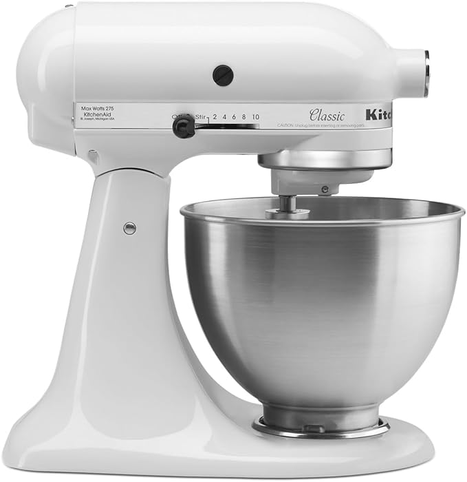 KitchenAid Classic Series 4.5 Quart Tilt-Head Stand Mixer K45SS, White & 3-Quart Stainless Steel Bowl for Tilt-Head Stand Mixers
